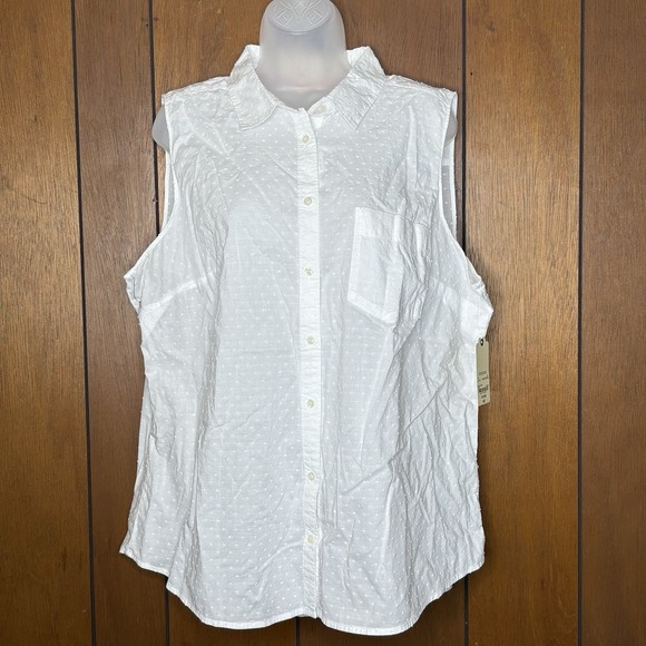 St. John's Bay Blouse XXL White Clip Swiss Dot Cottagecore Boho Coastal‎ Preppy - Picture 1 of 13